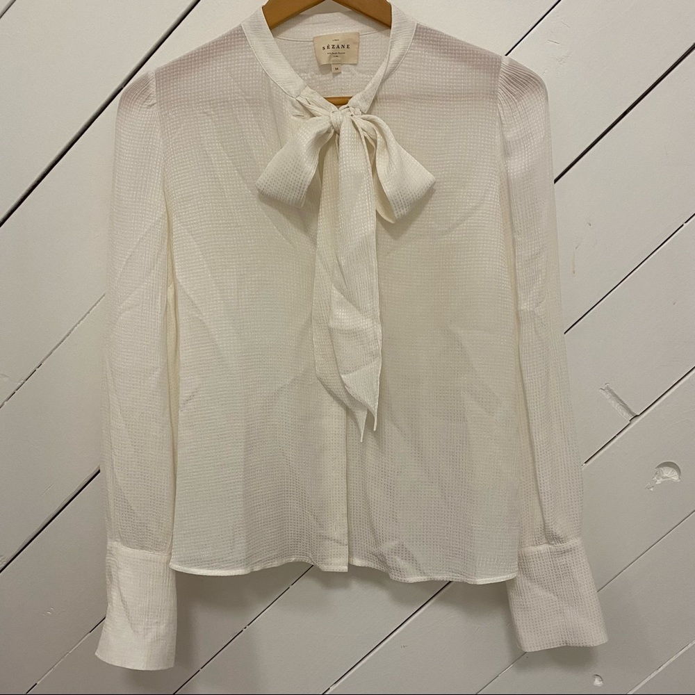 Sezane Neck Tie Blouse